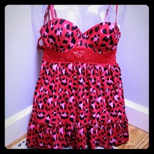 Pink and red leopard print babydoll